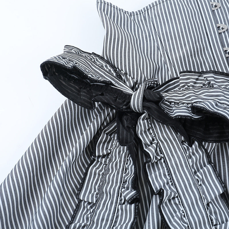 Victorian Goth Corset Waist Striped Mini Skirt - Spooky Chic Fall Fashion