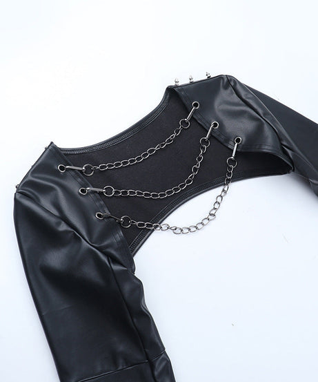 Rebel Heart: Faux Leather Studded Corset & Chain Shrug Set - Halloween & Fall Nights
