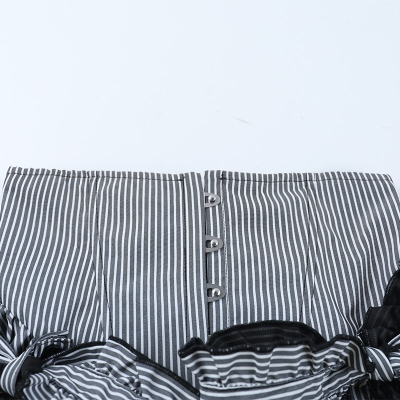 Victorian Goth Corset Waist Striped Mini Skirt - Spooky Chic Fall Fashion