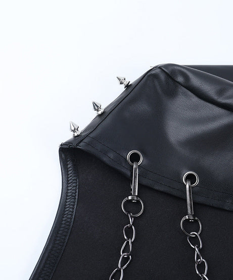 Rebel Heart: Faux Leather Studded Corset & Chain Shrug Set - Halloween & Fall Nights