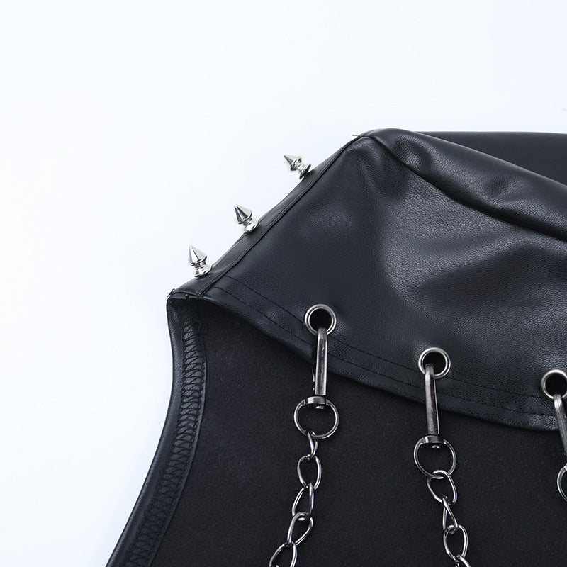 Rebel Heart: Faux Leather Studded Corset & Chain Shrug Set - Halloween & Fall Nights
