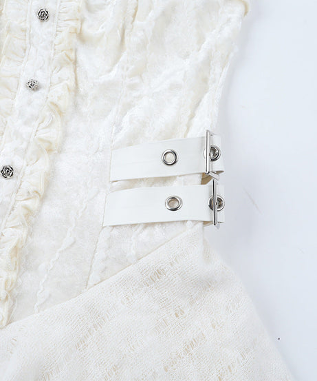 Enchanting Gothic Velvet Corset Mini Dress | Lace Ruffles & Buckles for Fall & Halloween