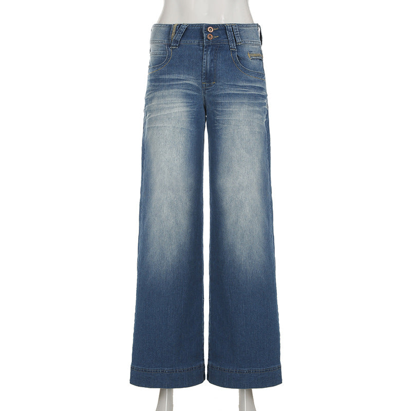 Effortless Fall Chic: Women's Mid-Rise Wide-Leg Stretch Denim Jeans