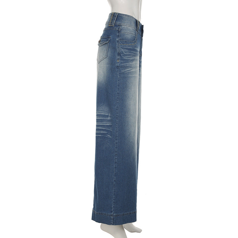 Effortless Fall Chic: Women's Mid-Rise Wide-Leg Stretch Denim Jeans