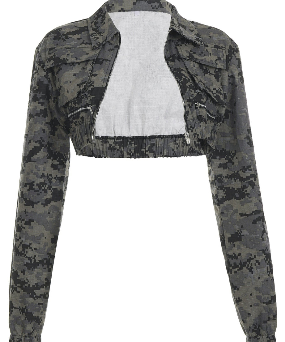 Urban Edge Digital Camo Cropped Zip-Up Jacket | Fall Street Style for Women