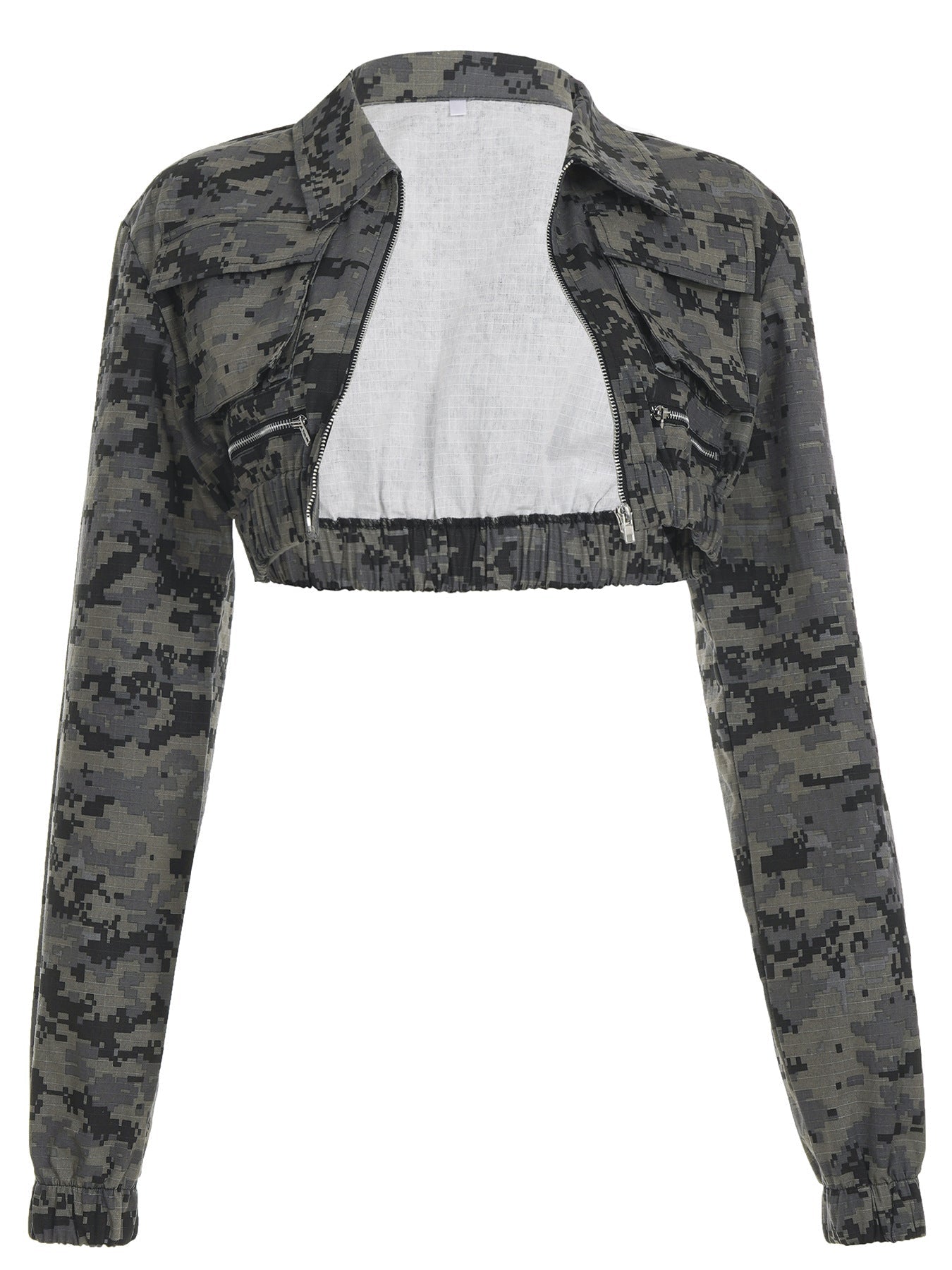 Urban Edge Digital Camo Cropped Zip-Up Jacket | Fall Street Style for Women