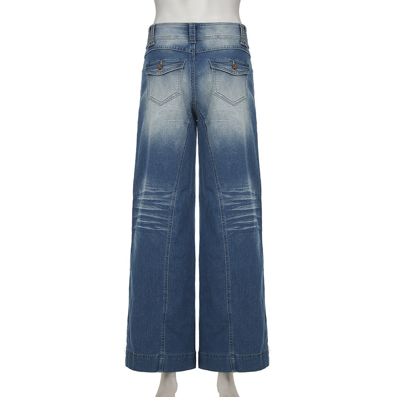 Effortless Fall Chic: Women's Mid-Rise Wide-Leg Stretch Denim Jeans
