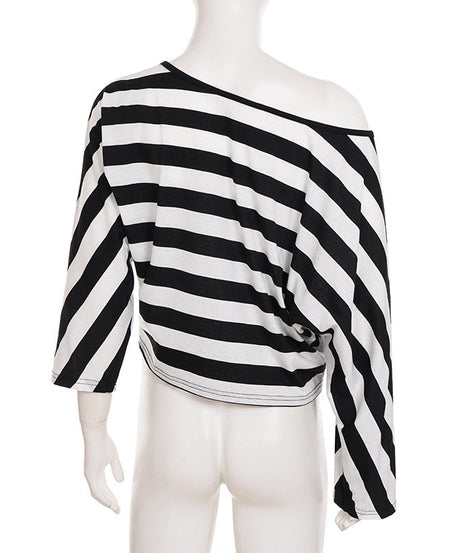 Shimmer & Stripes: Chic Off-Shoulder Floral Dolman Top for Fall & Holiday