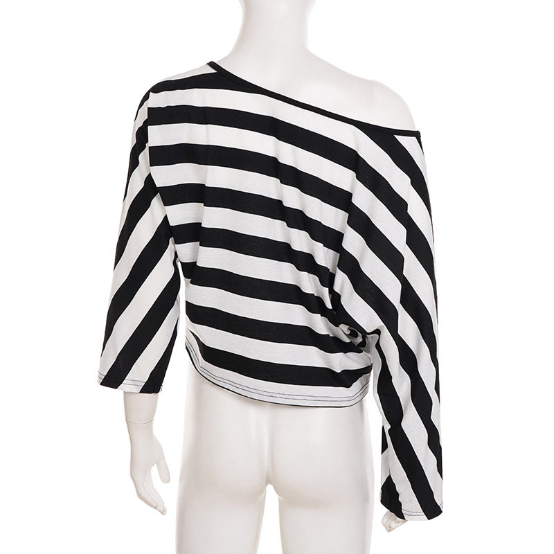 Shimmer & Stripes: Chic Off-Shoulder Floral Dolman Top for Fall & Holiday