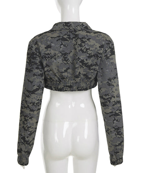 Urban Edge Digital Camo Cropped Zip-Up Jacket | Fall Street Style for Women