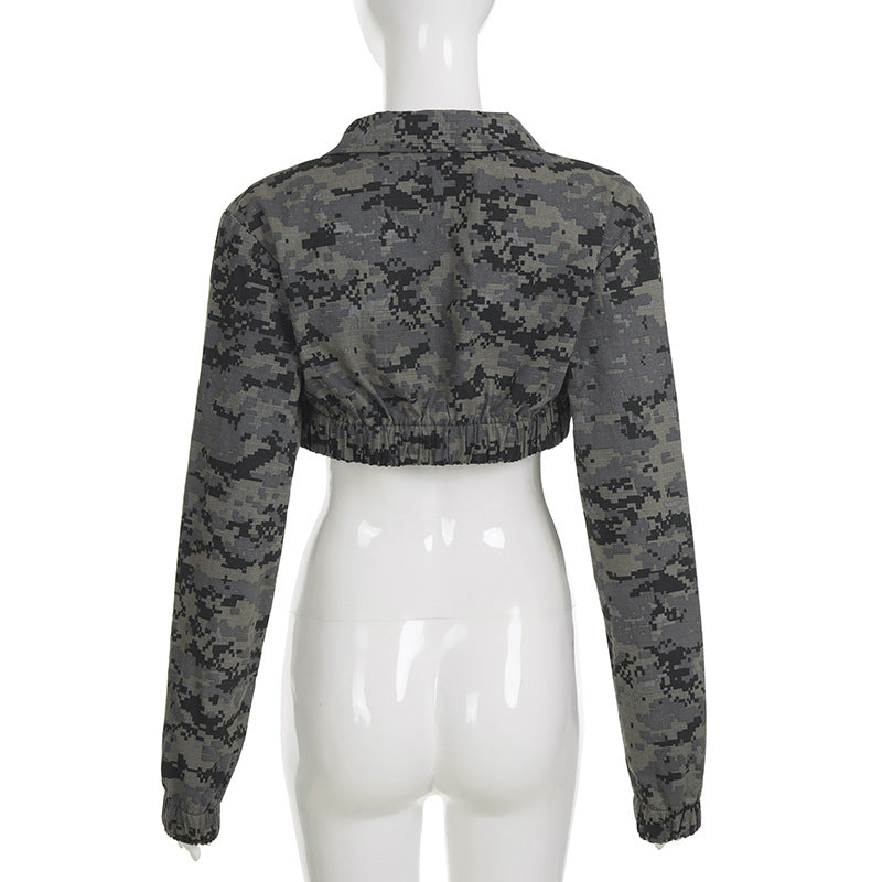 Urban Edge Digital Camo Cropped Zip-Up Jacket | Fall Street Style for Women