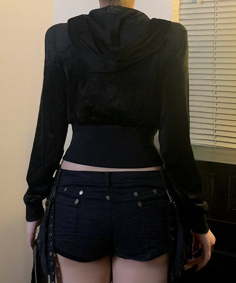 Y2K Glam Star Rhinestone Velvet Cropped Zip Hoodie | Fall Fashion Must-Have