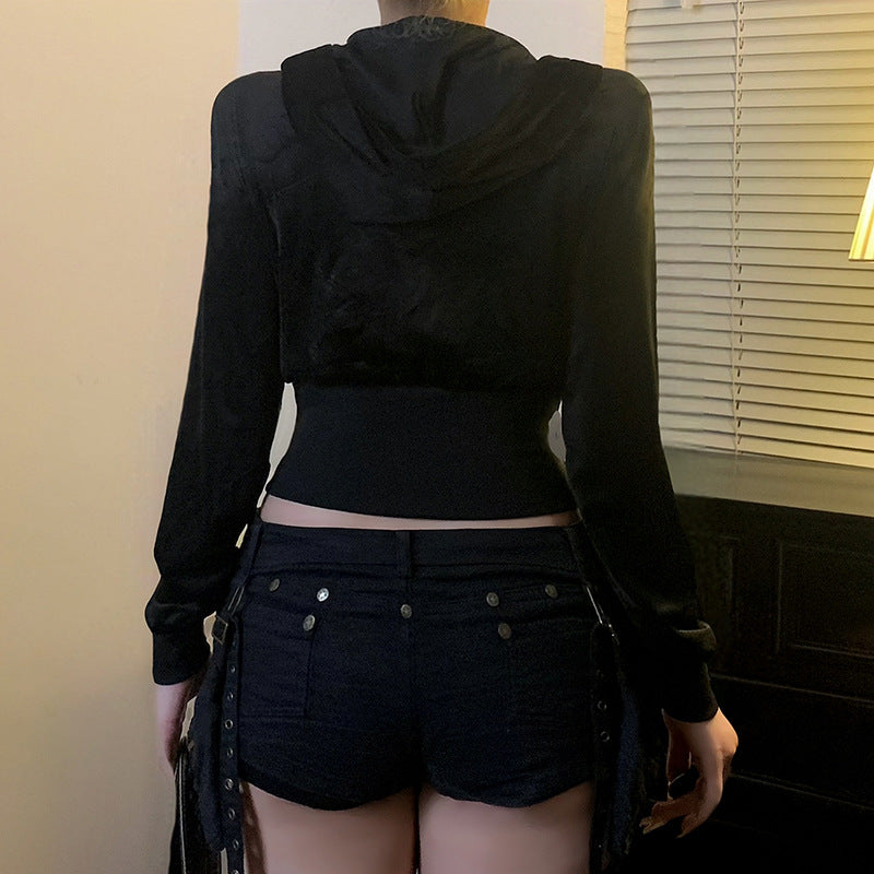 Y2K Glam Star Rhinestone Velvet Cropped Zip Hoodie | Fall Fashion Must-Have