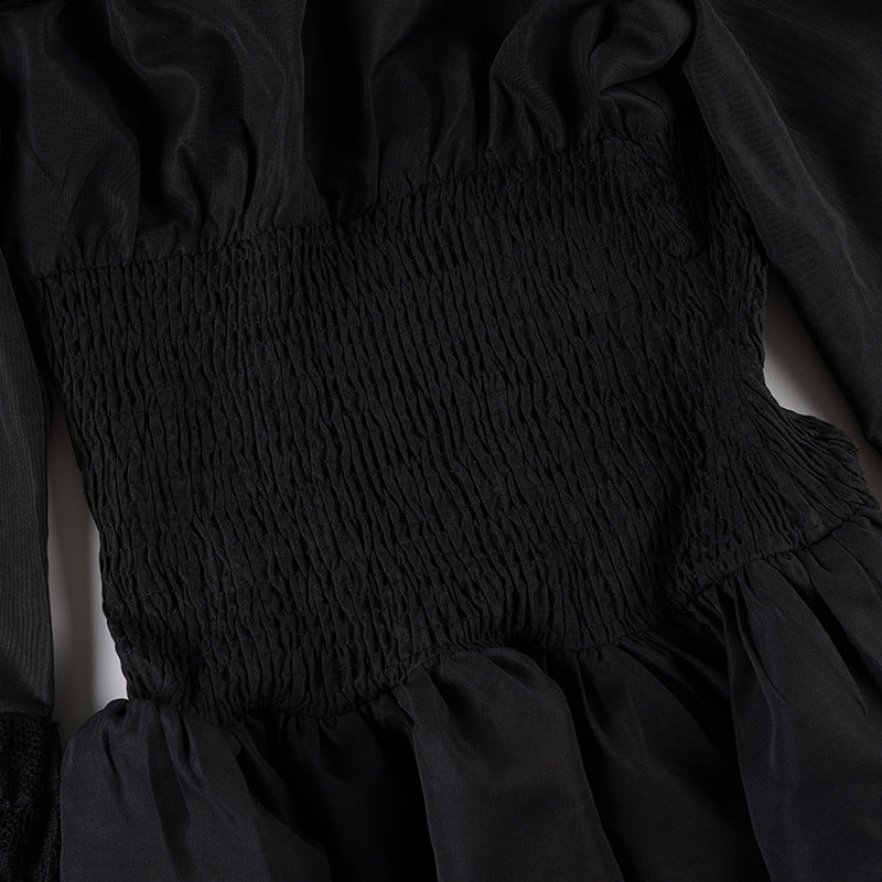 Fall Gothic Romance Off-Shoulder Ruffle Top - Bell Sleeve Lace Peplum Mini Dress for Women