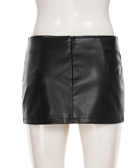 Edgy Moto Chic Faux Leather Buckle Mini Skirt - Fall Party & Concert Ready