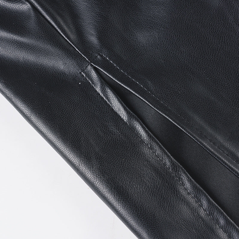 Sleek & Chic Faux Leather V-Neck Cami Midi Dress with Sassy Slit | Fall & Holiday Party Essential