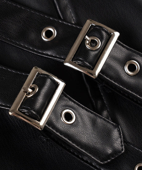 Edgy Moto Chic Faux Leather Buckle Mini Skirt - Fall Party & Concert Ready