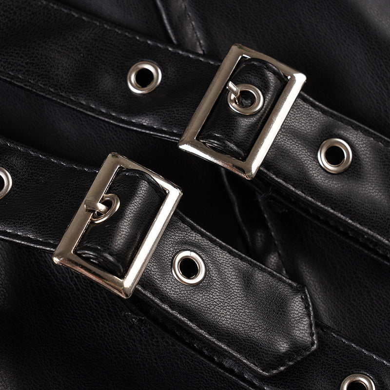 Edgy Moto Chic Faux Leather Buckle Mini Skirt - Fall Party & Concert Ready