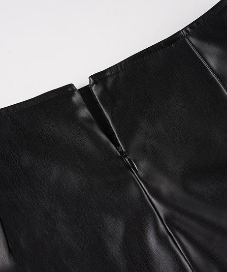 Edgy Moto Chic Faux Leather Buckle Mini Skirt - Fall Party & Concert Ready