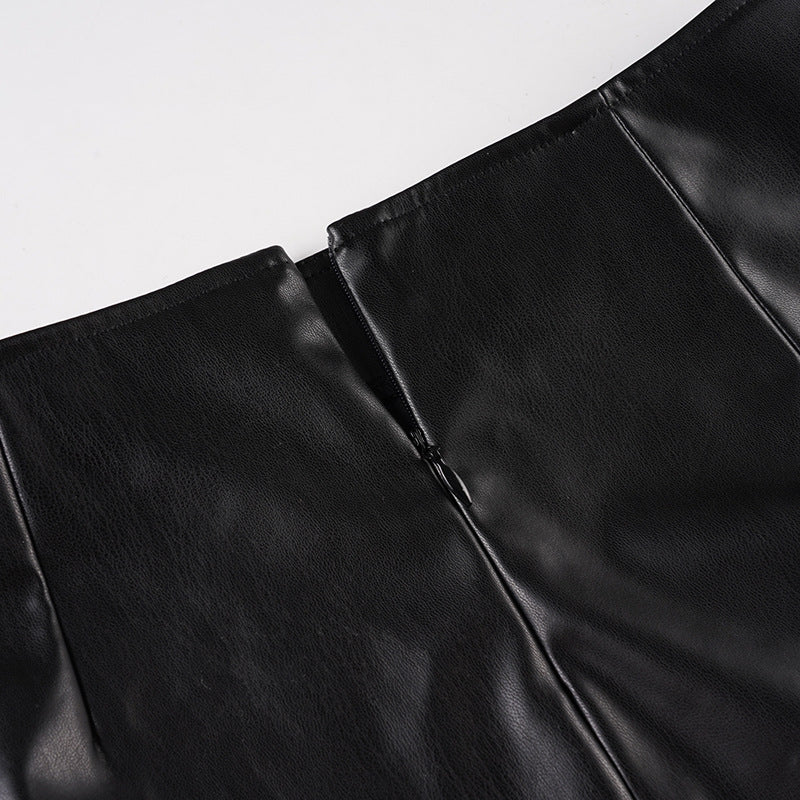 Edgy Moto Chic Faux Leather Buckle Mini Skirt - Fall Party & Concert Ready