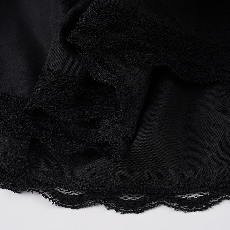 Fall Gothic Romance Off-Shoulder Ruffle Top - Bell Sleeve Lace Peplum Mini Dress for Women