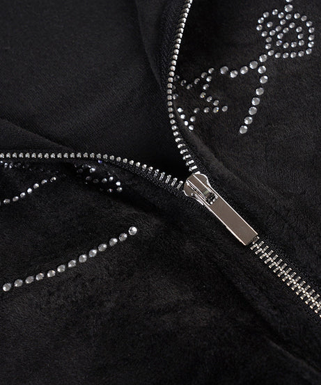 Y2K Glam Star Rhinestone Velvet Cropped Zip Hoodie | Fall Fashion Must-Have