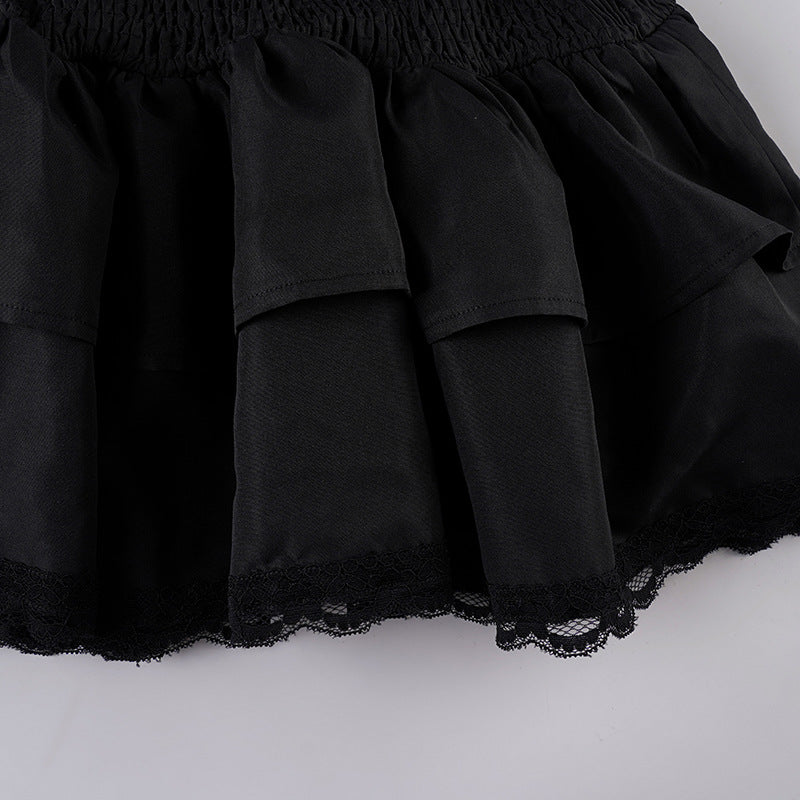 Fall Gothic Romance Off-Shoulder Ruffle Top - Bell Sleeve Lace Peplum Mini Dress for Women