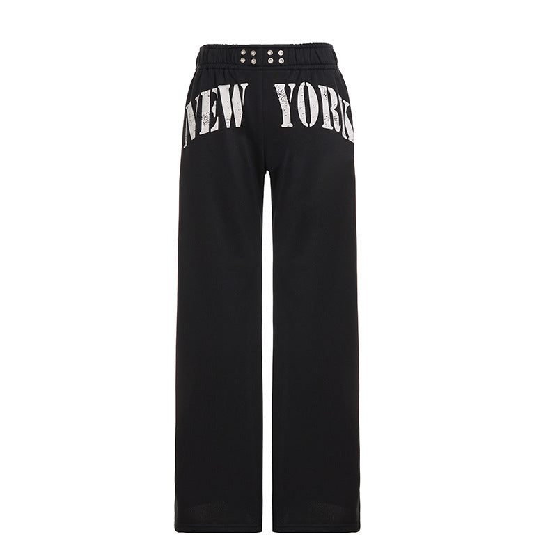 Iconic NYC Style: Black 'NEW YORK' Graphic Wide-Leg Lounge Pants – Fall Fashion Essential