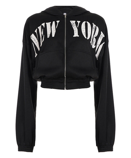Effortless New York City Chic Cropped Zip-Up Hoodie - Your Fall Go-To