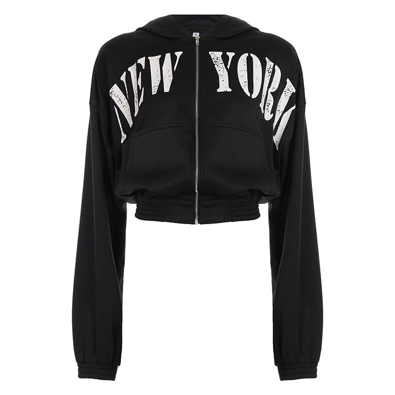 Effortless New York City Chic Cropped Zip-Up Hoodie - Your Fall Go-To