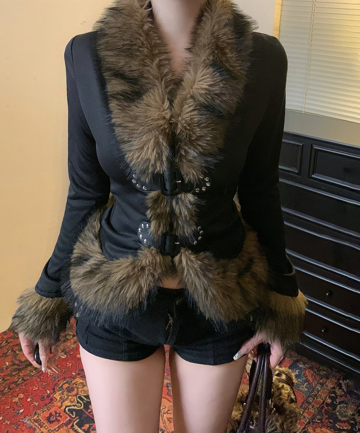 Chic Faux Fur Buckle Jacket – Edgy Fall & Winter Statement Top for Women