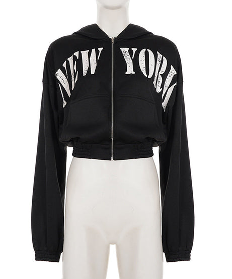 Effortless New York City Chic Cropped Zip-Up Hoodie - Your Fall Go-To