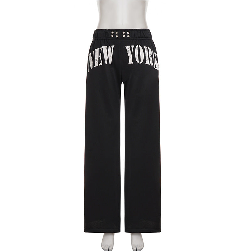 Iconic NYC Style: Black 'NEW YORK' Graphic Wide-Leg Lounge Pants – Fall Fashion Essential