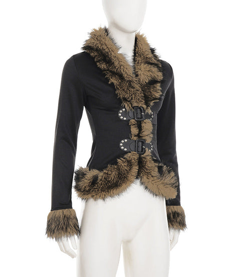 Chic Faux Fur Buckle Jacket – Edgy Fall & Winter Statement Top for Women