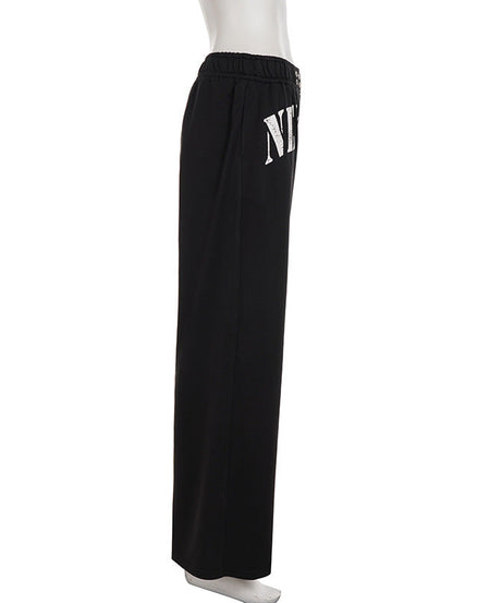 Iconic NYC Style: Black 'NEW YORK' Graphic Wide-Leg Lounge Pants – Fall Fashion Essential