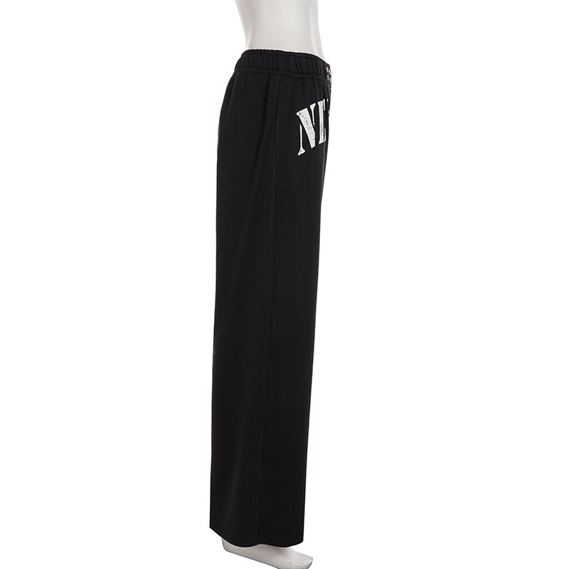 Iconic NYC Style: Black 'NEW YORK' Graphic Wide-Leg Lounge Pants – Fall Fashion Essential