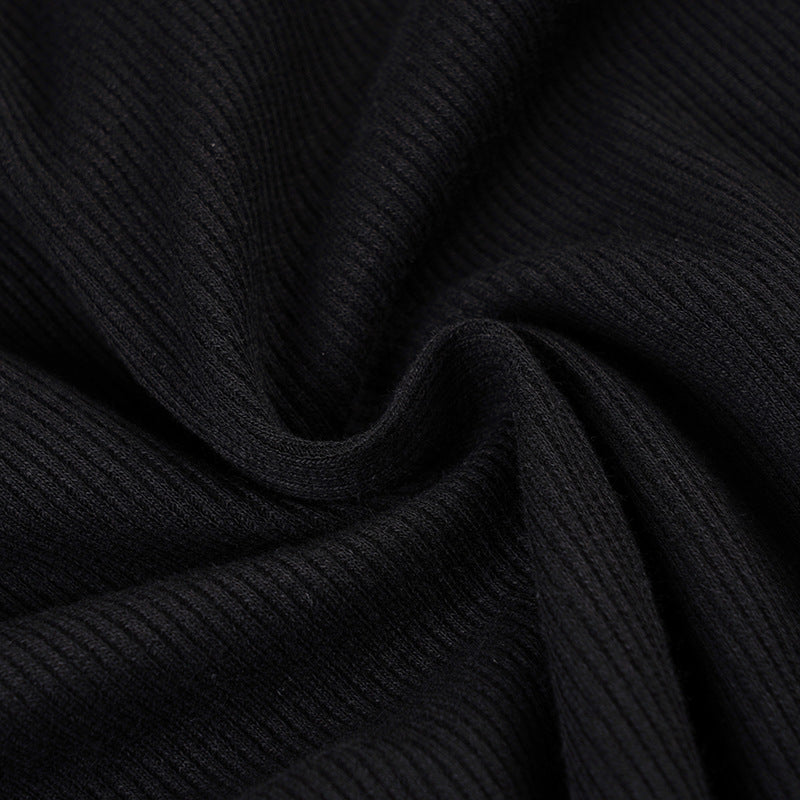 Spooky Chic Lace-Up Ribbed Long Sleeve Top - Edgy Goth Eyelet Fall Fashion