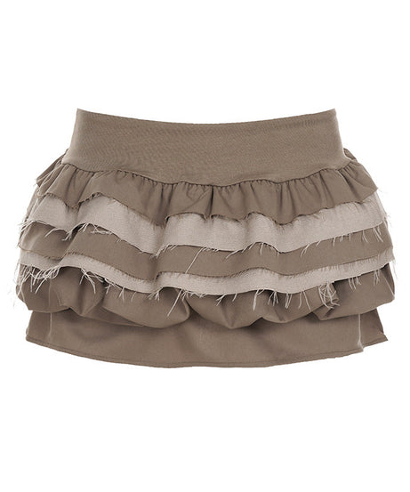 Fall Boho Chic Tiered Ruffle Mini Skirt | Frayed Raw Hem & Ruched Waist
