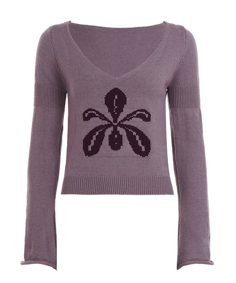 Chic Mauve Orchid Bloom V-Neck Knit Sweater - Your Fall Style Essential