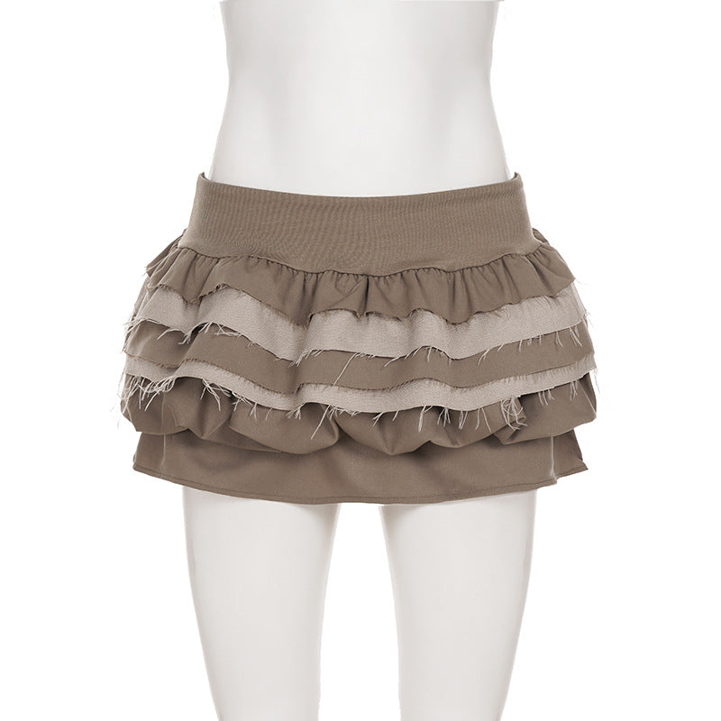 Fall Boho Chic Tiered Ruffle Mini Skirt | Frayed Raw Hem & Ruched Waist