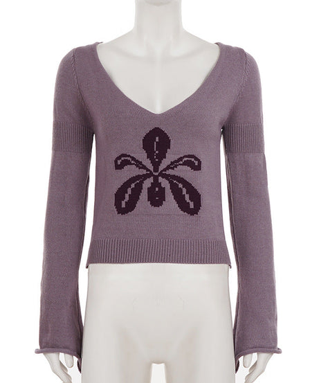 Chic Mauve Orchid Bloom V-Neck Knit Sweater - Your Fall Style Essential