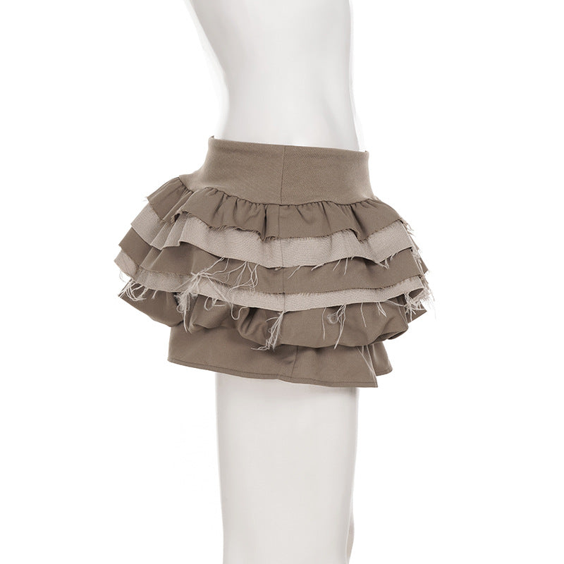 Fall Boho Chic Tiered Ruffle Mini Skirt | Frayed Raw Hem & Ruched Waist
