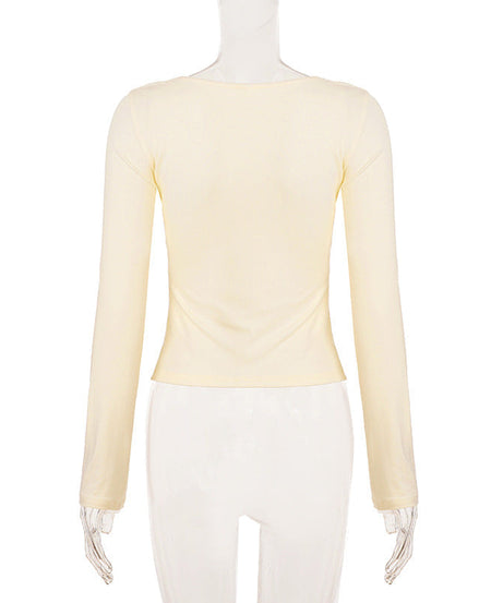 Romantic Ivory Lace & Bow V-Neck Top | Long Sleeve Coquette Chic for Fall