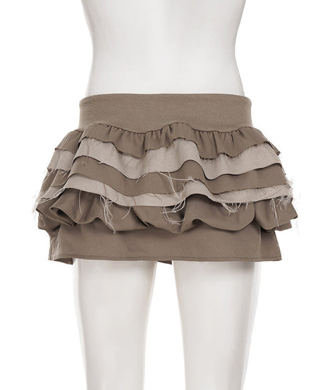 Fall Boho Chic Tiered Ruffle Mini Skirt | Frayed Raw Hem & Ruched Waist