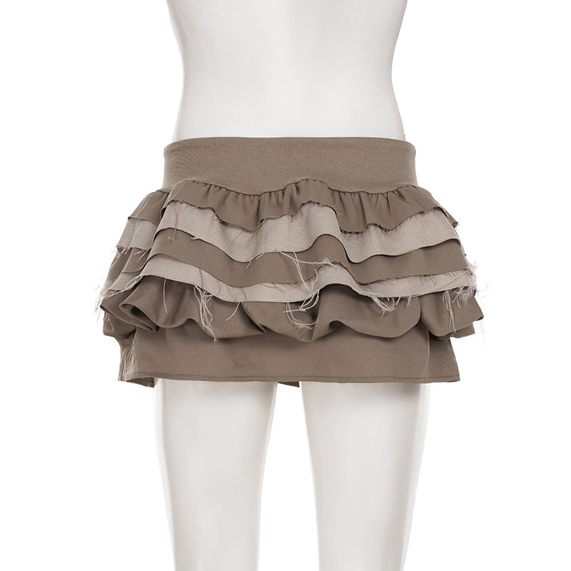Fall Boho Chic Tiered Ruffle Mini Skirt | Frayed Raw Hem & Ruched Waist