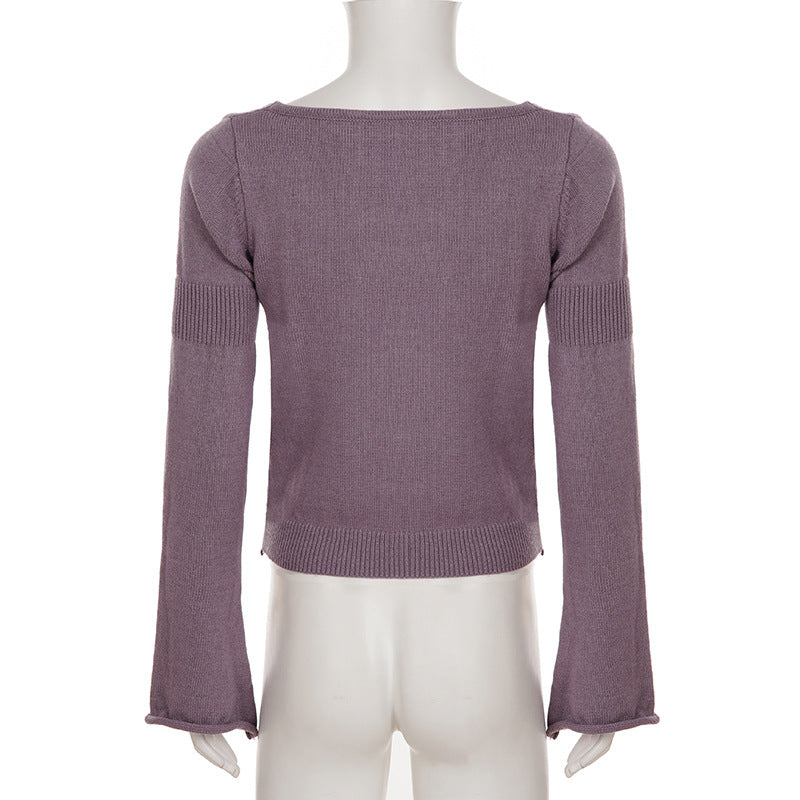 Chic Mauve Orchid Bloom V-Neck Knit Sweater - Your Fall Style Essential