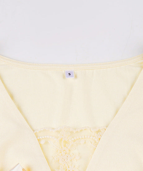 Romantic Ivory Lace & Bow V-Neck Top | Long Sleeve Coquette Chic for Fall