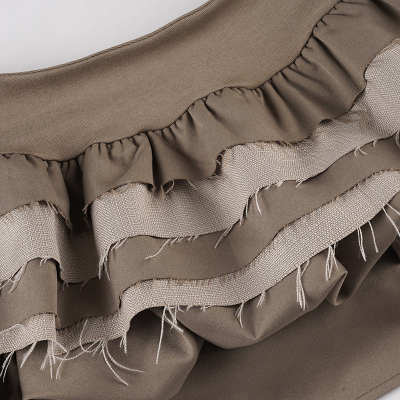 Fall Boho Chic Tiered Ruffle Mini Skirt | Frayed Raw Hem & Ruched Waist
