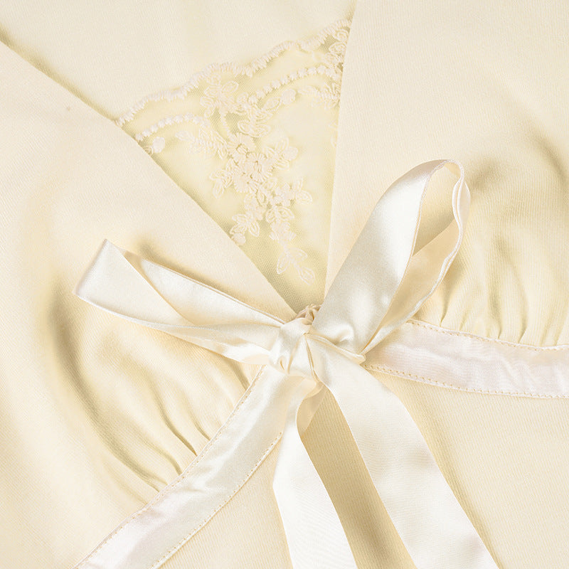 Romantic Ivory Lace & Bow V-Neck Top | Long Sleeve Coquette Chic for Fall