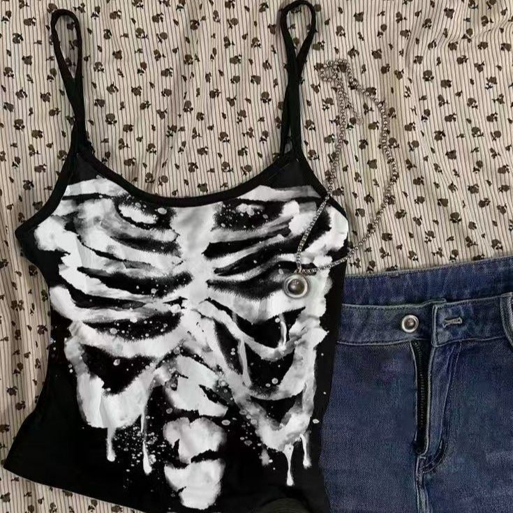 Spooky Season Skeleton Rib Cage Cami Top | Edgy Halloween & Alt Fashion